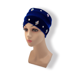 Vintage Beaded Turban Cap Velvet Head Wrap Elastic Beanie Headscarf
