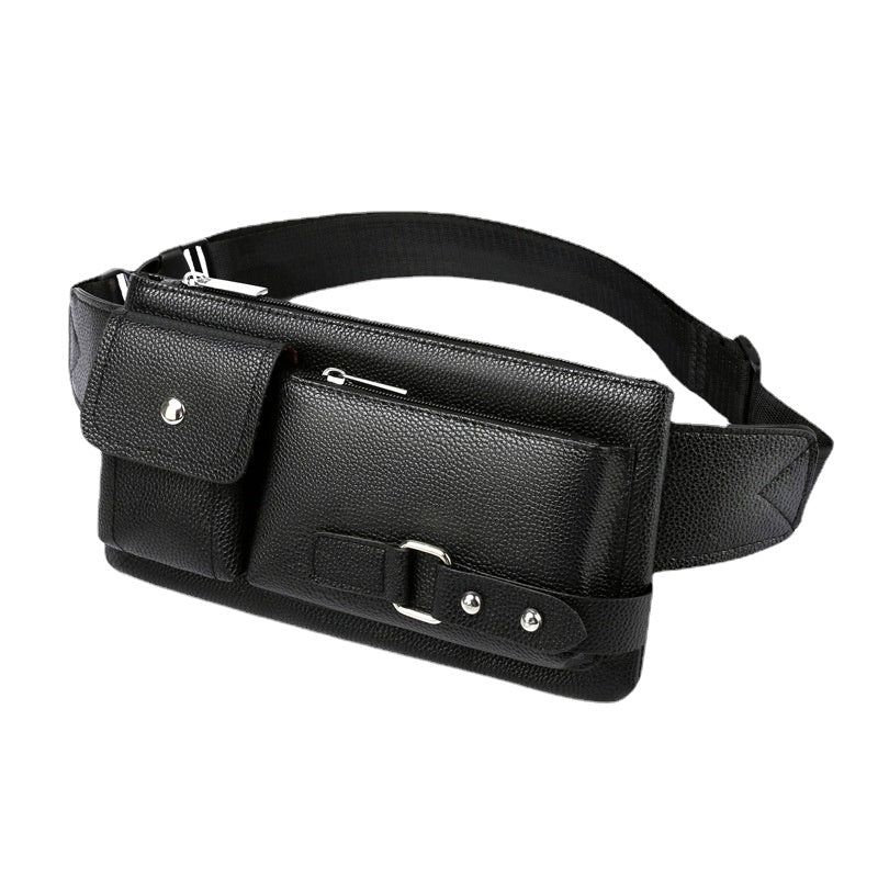 Men's PU Leather Waist Bag for Outdoor Travel and Hiking