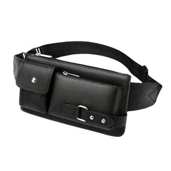 Men's PU Leather Waist Bag for Outdoor Travel and Hiking