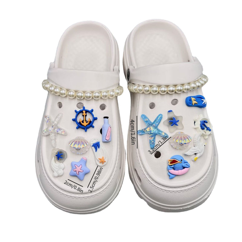 14pcs Shoe Charms Set with 2 Chains for Crocs - Starfish & Shell Design