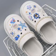 14pcs Shoe Charms Set with 2 Chains for Crocs - Starfish & Shell Design
