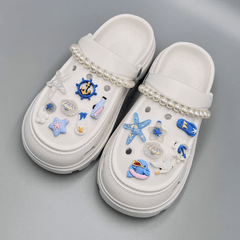 14pcs Shoe Charms Set with 2 Chains for Crocs - Starfish & Shell Design