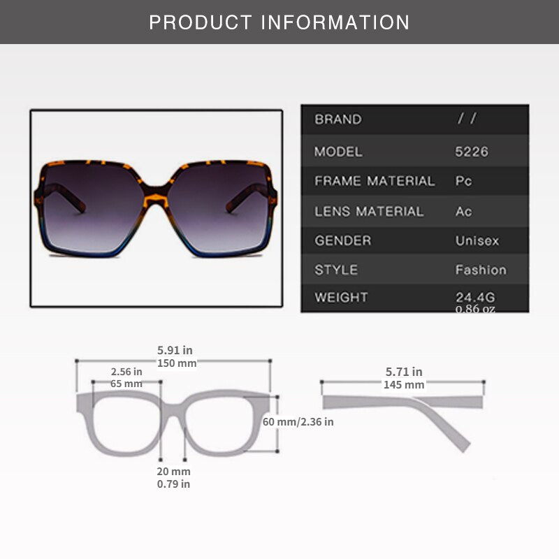 Large Square Sunglasses Gradient Anti Glare UV400