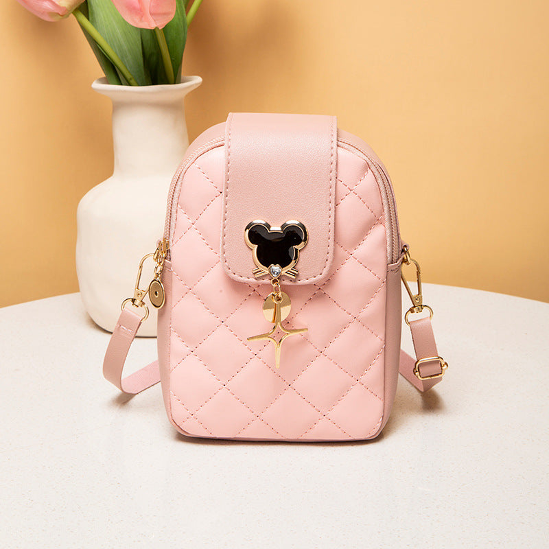 Quilted Mouse Decor Crossbody Bag PU Leather Shoulder Bag