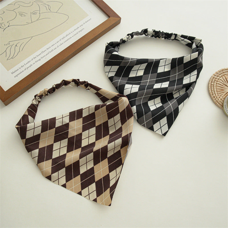 5pcs Checkered Tie Dye Bandana Scarf Hair Band Women Hair Accessories