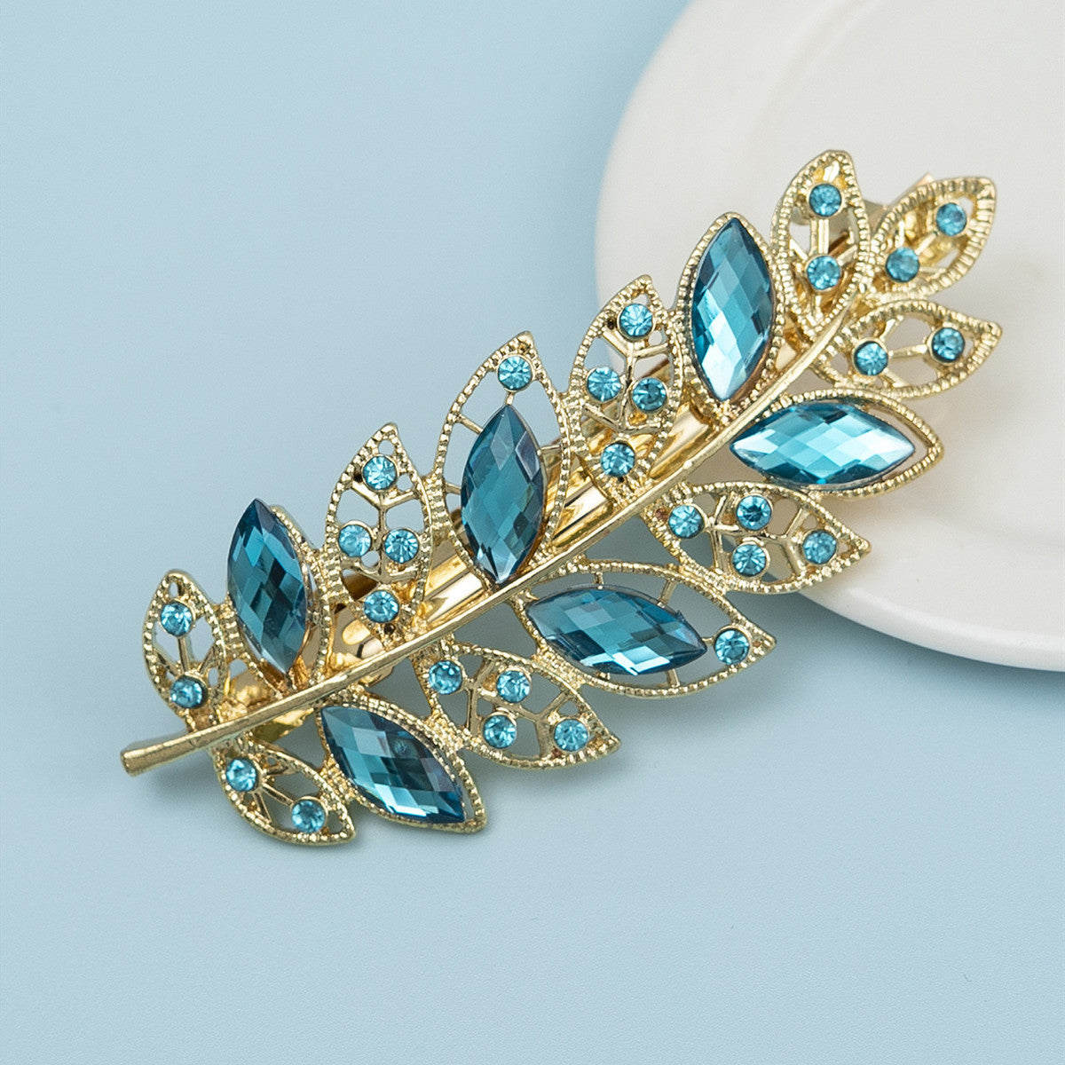 Glitter Leaf Rhinestone Hair Clip for Women