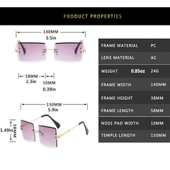Rimless Sunglasses Gradient Metal Temple UV400