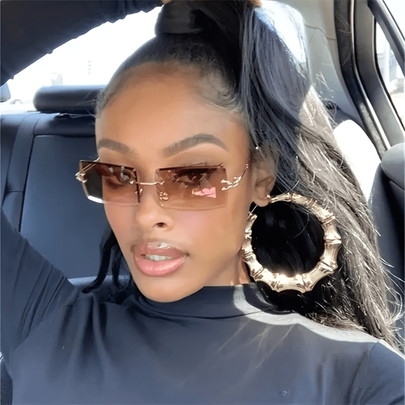 Rimless Sunglasses Gradient Metal Temple UV400