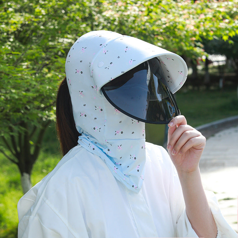 Floral Print Sun Hat with Face Covering for Outdoor Sports