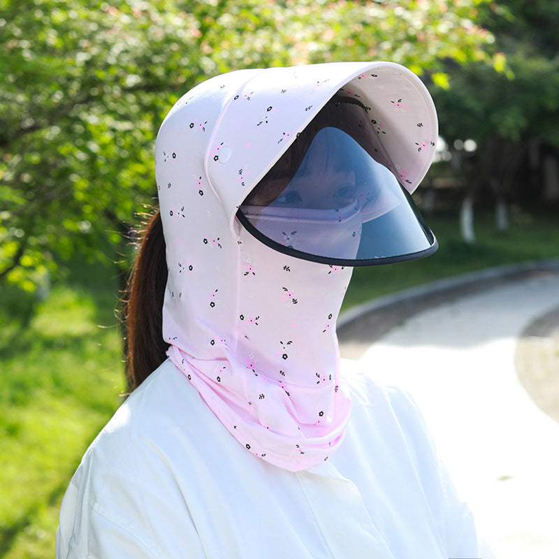 Floral Print Sun Hat with Face Covering for Outdoor Sports