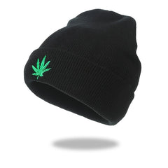 Plant Embroidery Rolled Edge Beanie Hat Solid Outdoor Hip Hop Thermal Warm Winte
