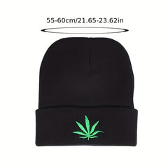 Plant Embroidery Rolled Edge Beanie Hat Solid Outdoor Hip Hop Thermal Warm Winte