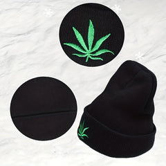 Plant Embroidery Rolled Edge Beanie Hat Solid Outdoor Hip Hop Thermal Warm Winte