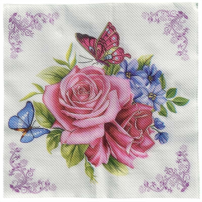 20pcs Western Restaurant Printed Napkin Square Flower Grass Decoration Tissue