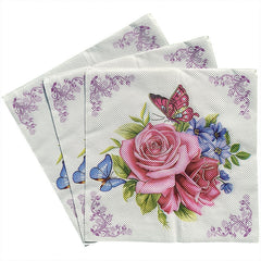 20pcs Western Restaurant Printed Napkin Square Flower Grass Decoration Tissue