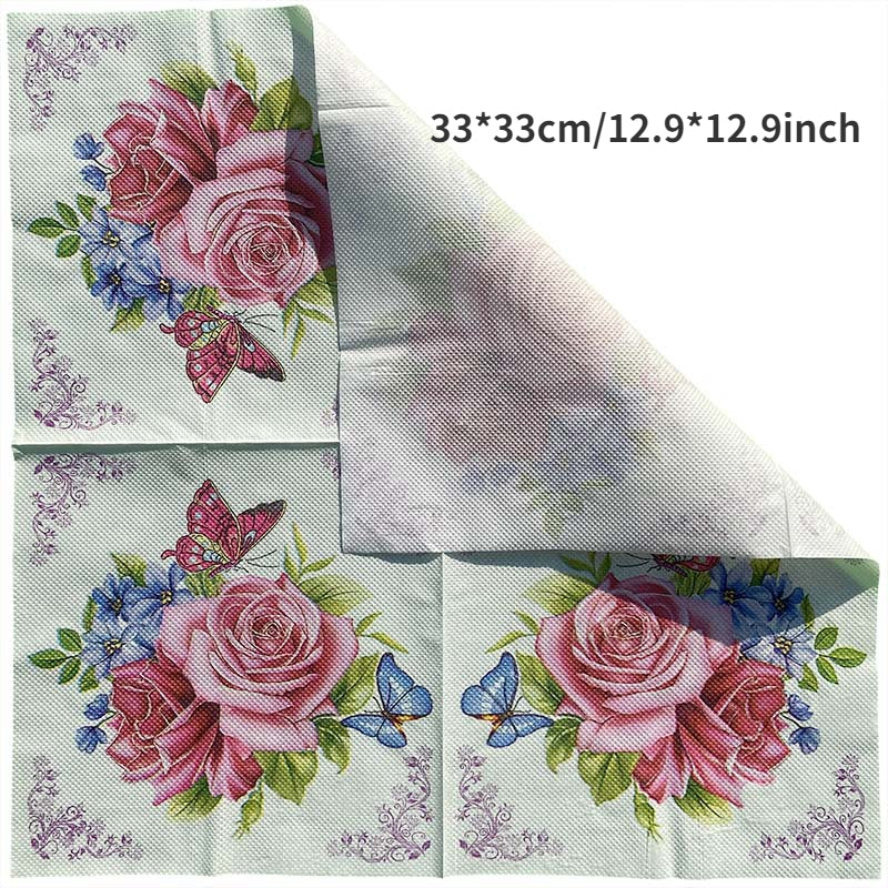 20pcs Western Restaurant Printed Napkin Square Flower Grass Decoration Tissue