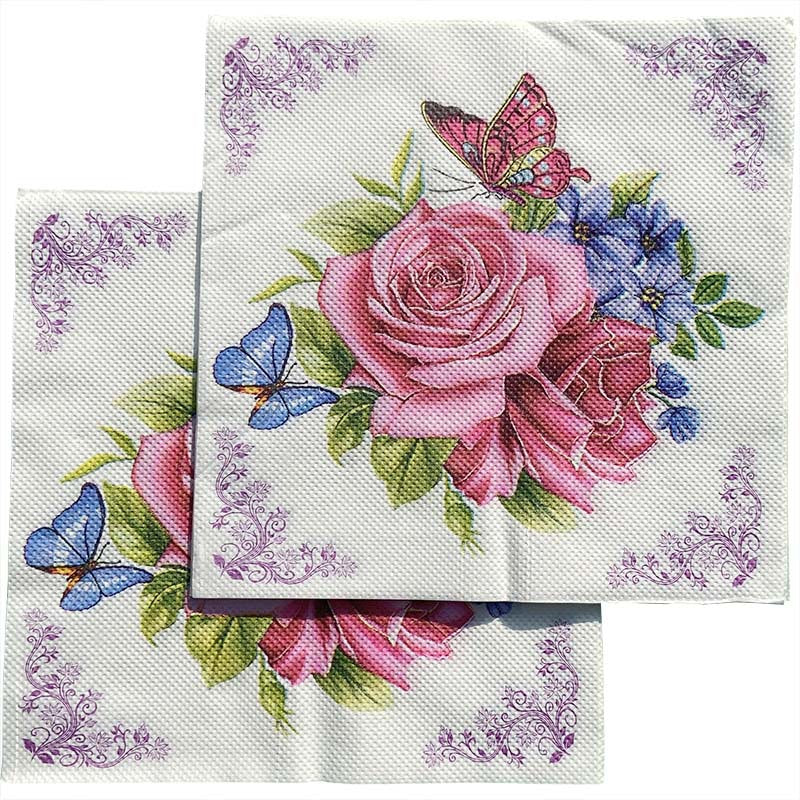 20pcs Western Restaurant Printed Napkin Square Flower Grass Decoration Tissue