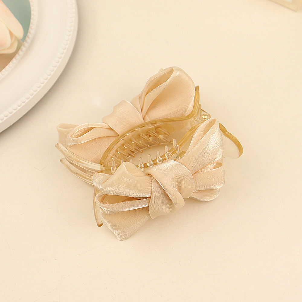 Mesh Bow Hair Claw Clip Nonslip Ponytail Bun Holder