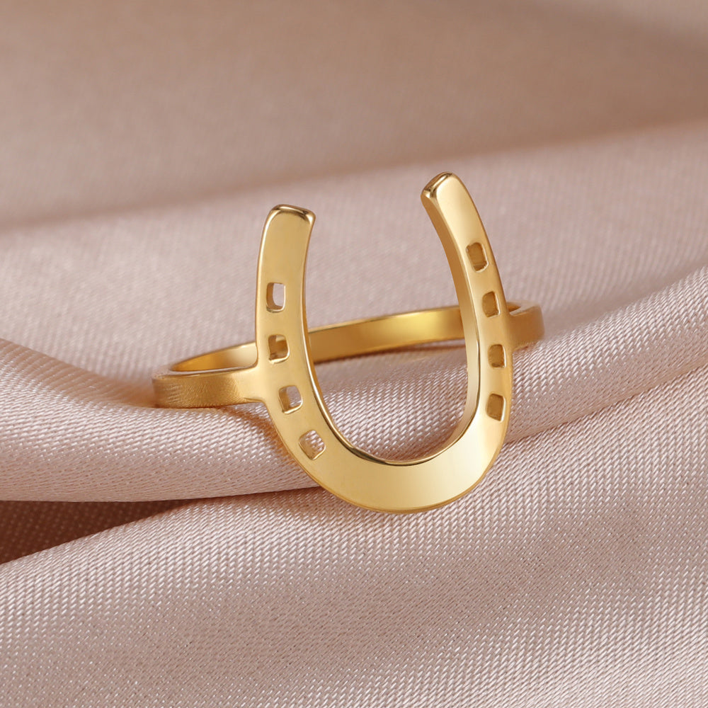 Lucky Horseshoes U Shape Rings Stainless Steel Jewelry Gift For Men And Women