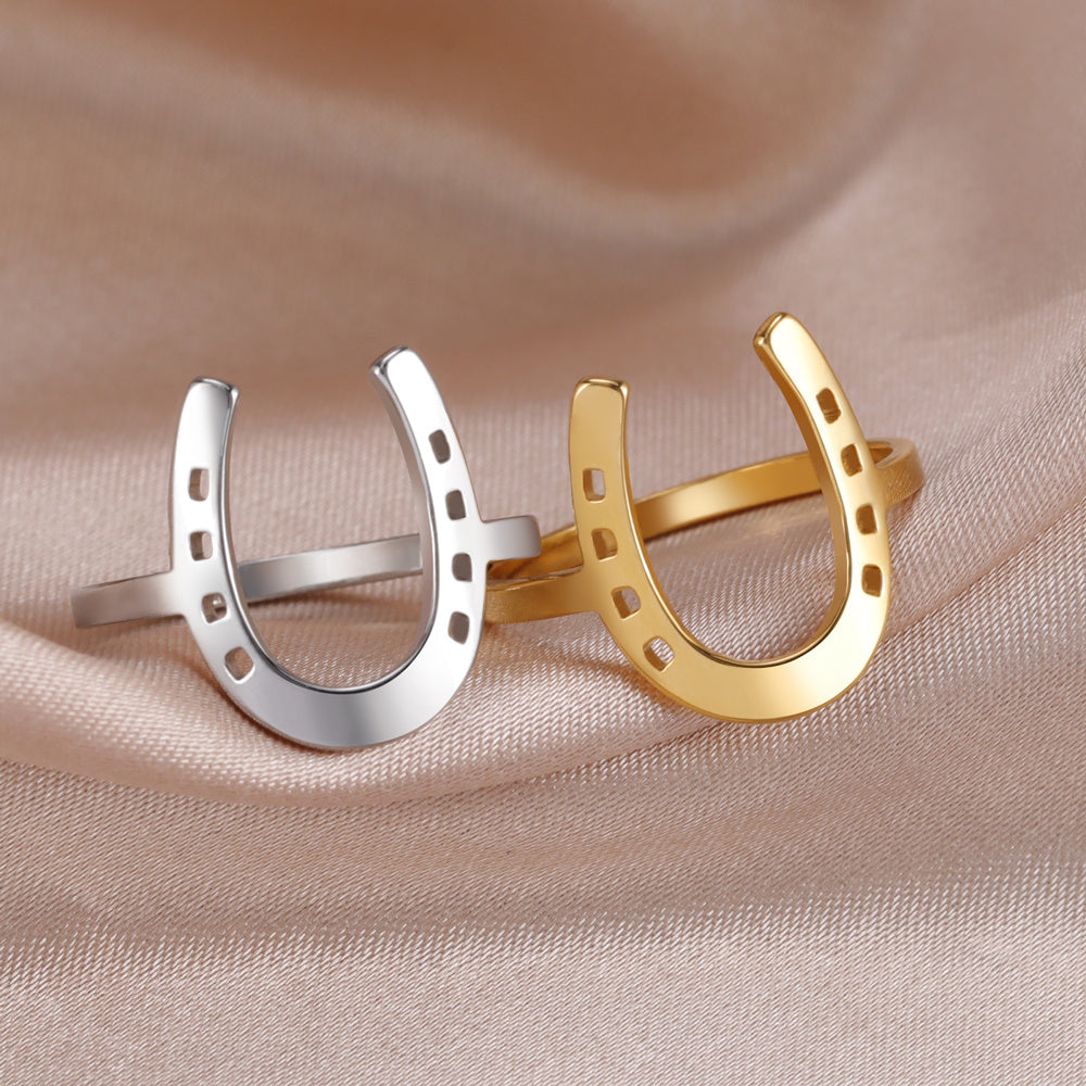 Lucky Horseshoes U Shape Rings Stainless Steel Jewelry Gift For Men And Women