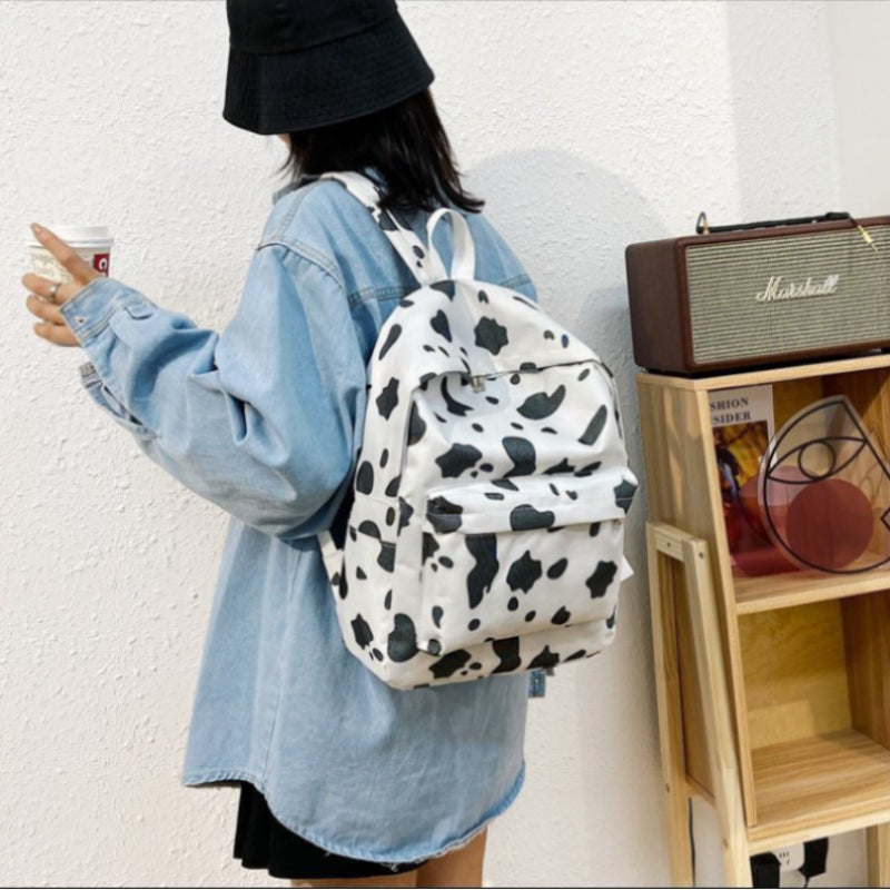 Cow Pattern Backpack Large Capacity School Bag Zipper Casual Backpack & Purse