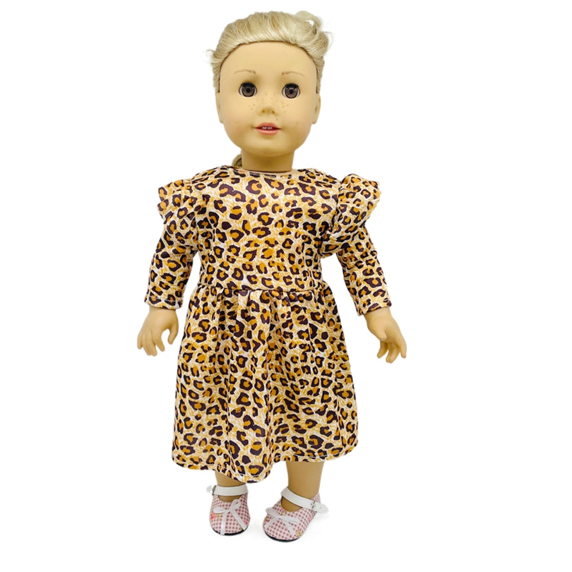 Leopard Print Long Sleeve Dress for 18 American Dolls Polyester Outfit