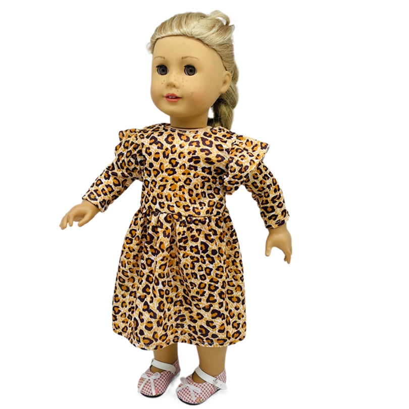 Leopard Print Long Sleeve Dress for 18 American Dolls Polyester Outfit