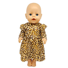 Leopard Print Long Sleeve Dress for 18 American Dolls Polyester Outfit