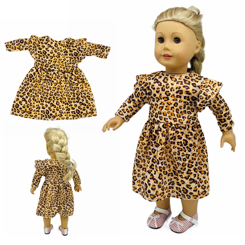 Leopard Print Long Sleeve Dress for 18 American Dolls Polyester Outfit