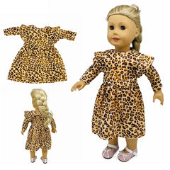 Leopard Print Long Sleeve Dress for 18 American Dolls Polyester Outfit