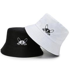Dog Embroidery Reversible Bucket Hat Unisex Couple Fisherman Cap
