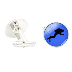 Love Diving Scuba Photo Glass Cufflinks Rhodium Plated