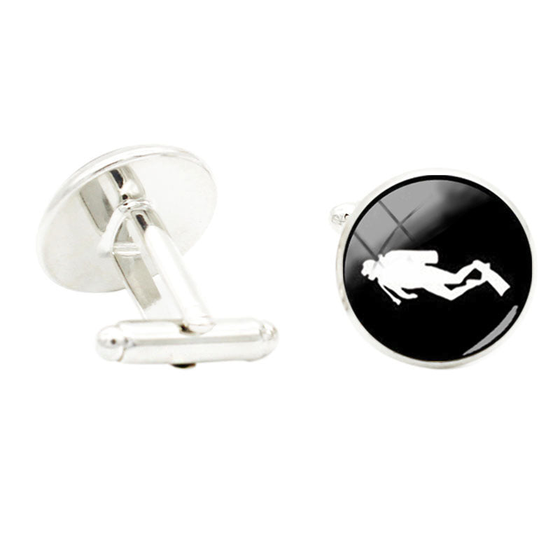 Love Diving Scuba Photo Glass Cufflinks Rhodium Plated