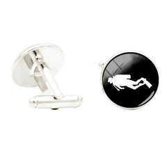 Love Diving Scuba Photo Glass Cufflinks Rhodium Plated