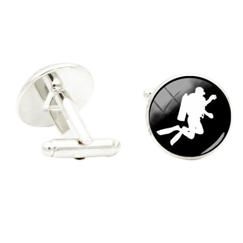 Love Diving Scuba Photo Glass Cufflinks Rhodium Plated