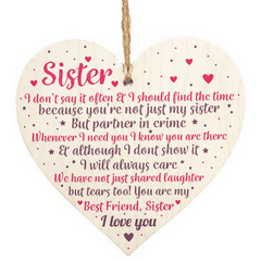 Wooden Heart Pendant Thank You Sister Gift Christmas Friendship Gift
