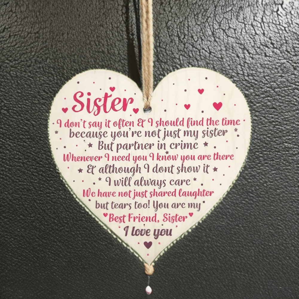 Wooden Heart Pendant Thank You Sister Gift Christmas Friendship Gift