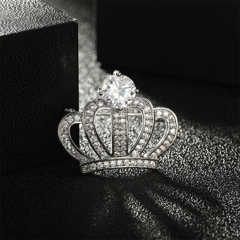 High End Zircon Crown Brooch Men's Dinner Pin Evening Dress Accessories