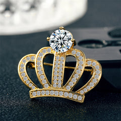 High End Zircon Crown Brooch Men's Dinner Pin Evening Dress Accessories