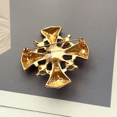 Vintage Baroque Enamel Pearl Brooch Retro Court Cross Brooch Pin