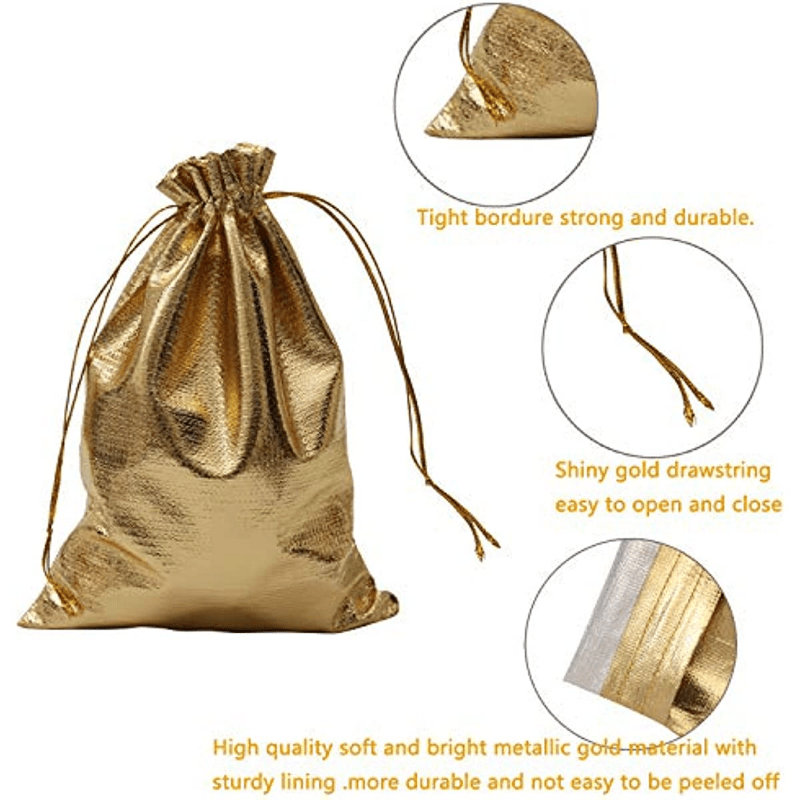 50pcs Heavy Duty Golden Organza Jewelry Pouches Wedding Favor Bags