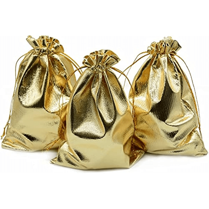50pcs Heavy Duty Golden Organza Jewelry Pouches Wedding Favor Bags