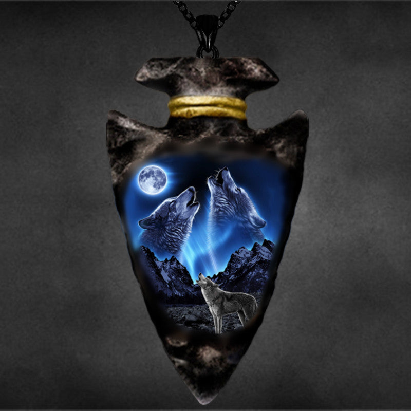 Wolf Head Necklace Triangle Chain Pendant Gift