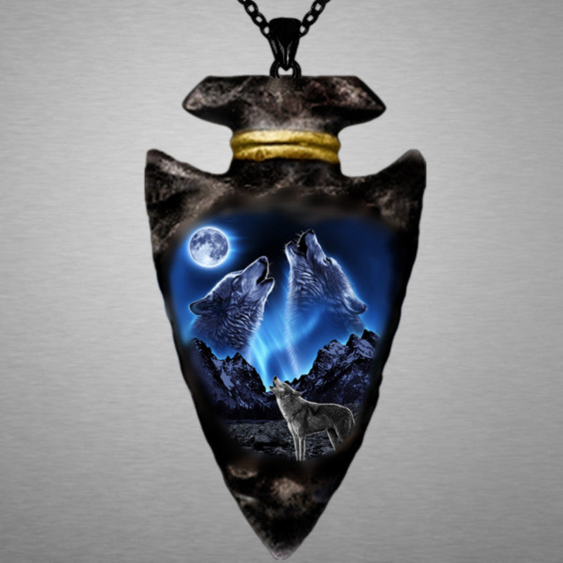 Wolf Head Necklace Triangle Chain Pendant Gift