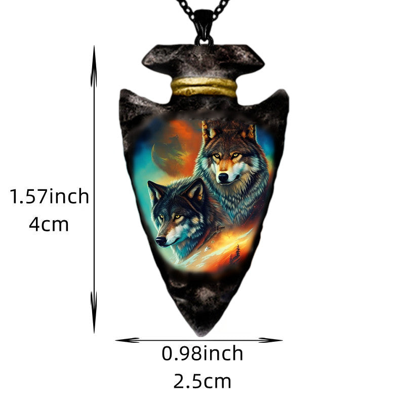 Boy's Wolf Necklace Hip hop Punk Style Geometric Triangle Pendant