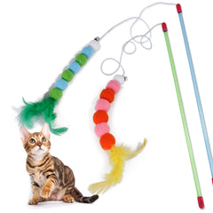 Interactive Feather Cat Teaser Stick Toy with Pompom