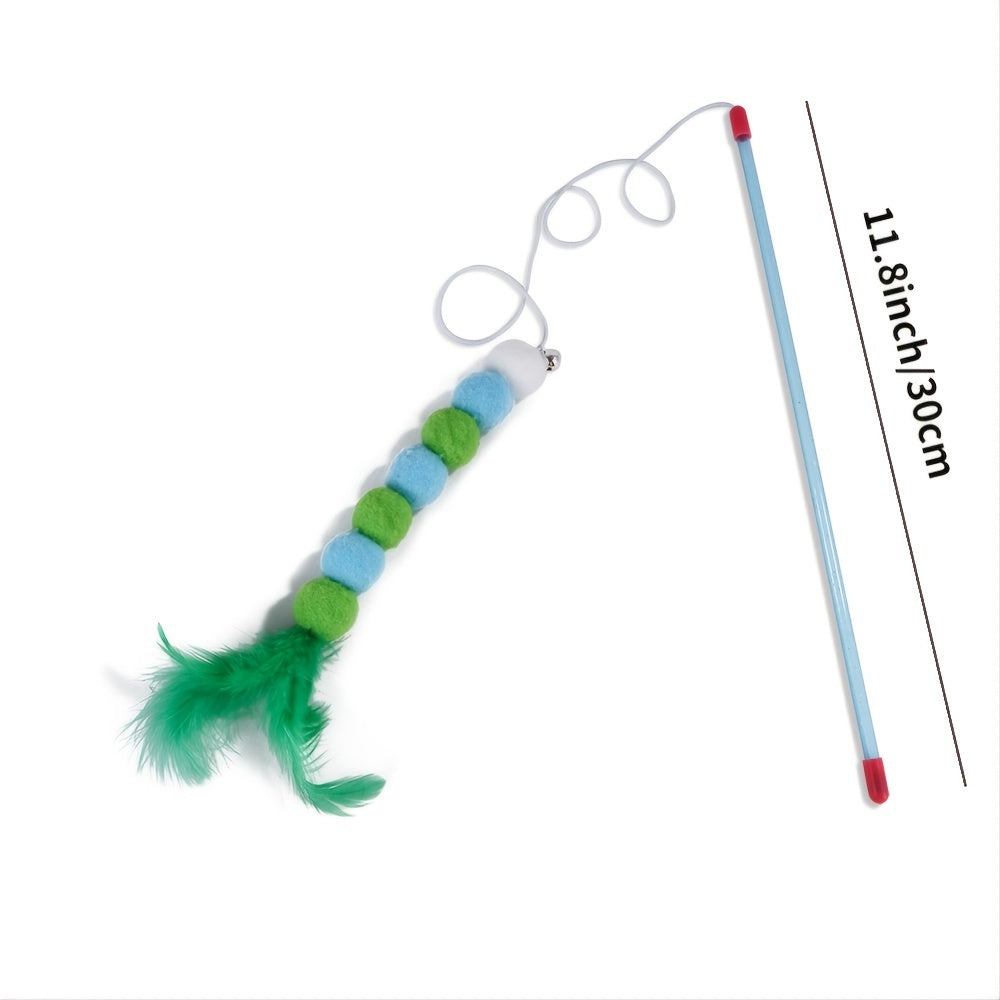 Interactive Feather Cat Teaser Stick Toy with Pompom