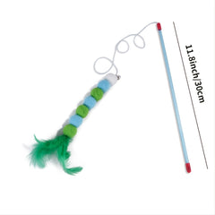 Interactive Feather Cat Teaser Stick Toy with Pompom