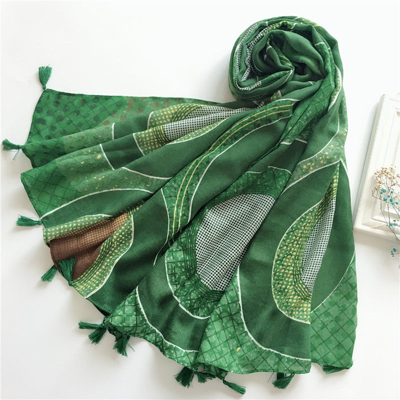 Avocado Green Twill Scarf Warm Windproof Shawl Casual Tassel