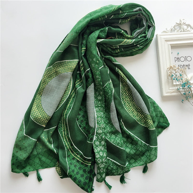 Avocado Green Twill Scarf Warm Windproof Shawl Casual Tassel